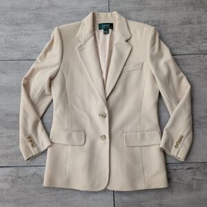 Lauren Ralph Lauren Women's Cream Cashmere Wool Blend Blazer Size 10